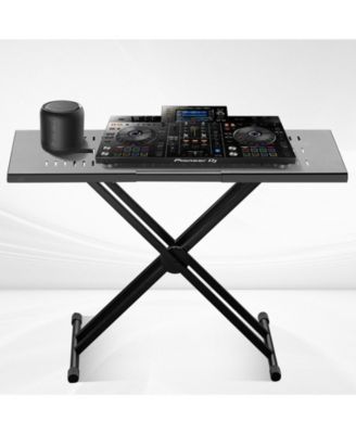 Portable DJ Table Stand, 32"-43" Adjustable Height, 18" Tabletop, Foldable Double-X Keyboard Stand for Laptop and Controller