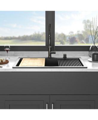 33x22x9.65 Inch Black Granite Composite Quartz Workstation Drop In Kitchen Sink