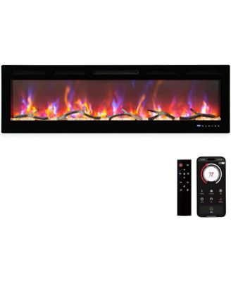 88" Smart Electric Fireplace, Wall Mounted/Recessed, WiFi, Remote & Touch, 750W/1500W Dual Heat, Adjustable Flame, Timer, Log & Crystal Decor