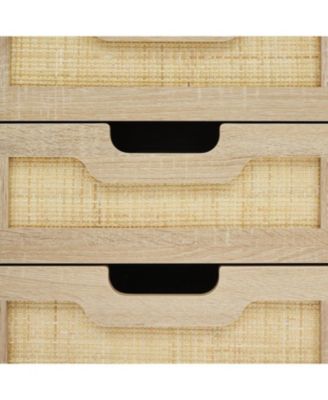 Rattan Nightstand with 3 Drawers, Storage Night Table, Bedside Cabinet with Shelves for Bedroom, Living Room