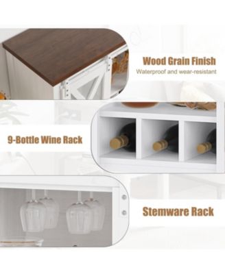 Coffee Bar Cabinet, Farmhouse Sideboard Buffet with Sliding Barn Doors, Wine Racks, Open Storage Shelf, for Kitchen, Dining Room