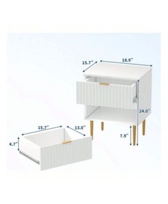 Modern Nightstand With 2 Drawers Golden And Wood Fluted Night Stand With Charging Station Bedside Table With USB Ports