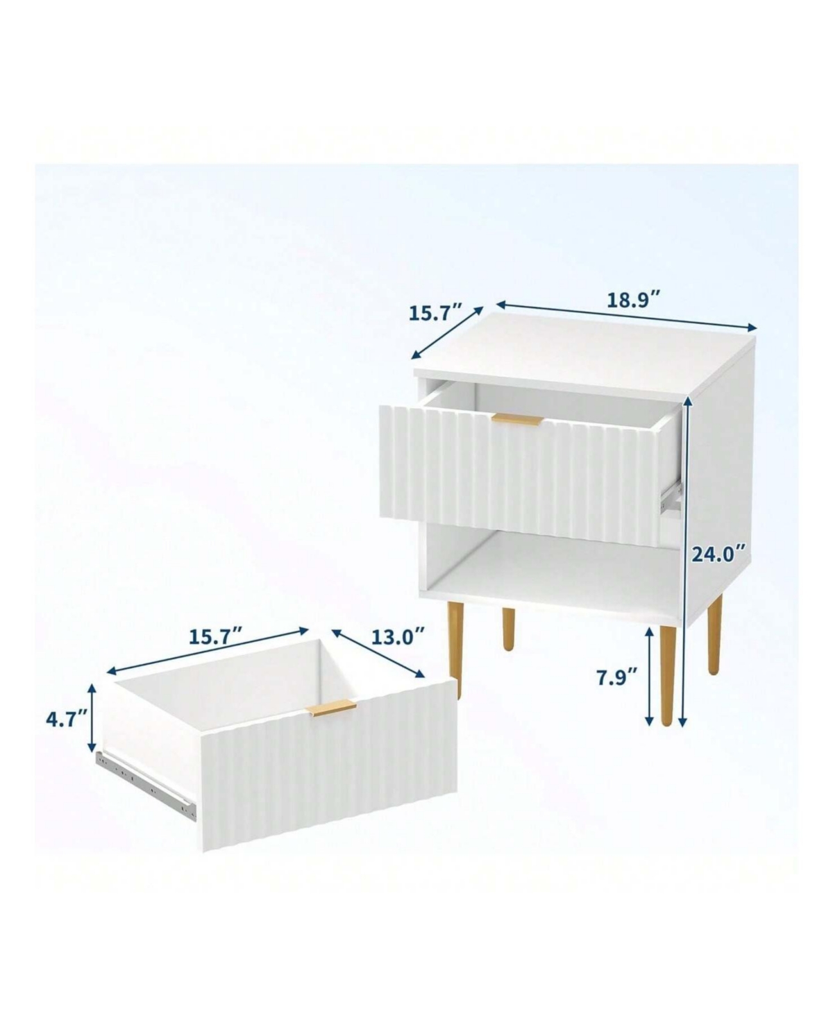 gaomon Modern Nightstand With 2 Drawers Golden And Wood Fluted Night Stand With Charging Station Bedside Table With Usb Ports