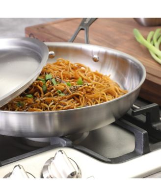 12-Inch Tri-Ply Stainless Steel Frying Pan with Lid & Black Handle – Professional Grade Skillet for Searing, Sauteing & Even Heat Cooking