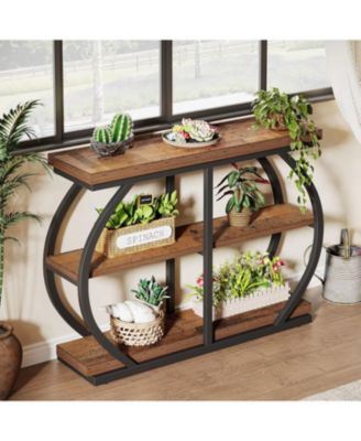 41.3" Console Table, Industrial 3-Tier Entryway Table with Arched Metal Frame and Storage Shelves for Living Room