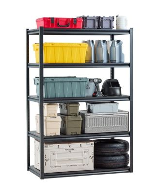 5-Tier Garage Storage Shelves, 24"D x 48"W x 72"H, 3000 lb Capacity, Adjustable Metal Utility Shelving Rack, Black