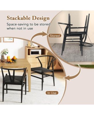 Modern Dining Chair Weave Kitchen Armchairs with Y-Shaped Curved Backrest