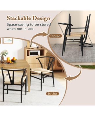 Modern Dining Chair Weave Kitchen Armchairs with Y-Shaped Curved Backrest