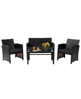 4PCS Patio Rattan Furniture Set with Cushions and Table