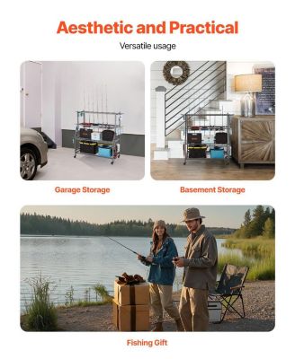 Fishing Rod Holder, 15-Rod Mobile Pole Rack Cart with Wheels for Garage or Home Fishing Gear Storage