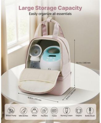 Breast Pump Backpack with Ice Pack, Fits S1/S2, Storage for Pump Accessories & Breastmilk, Portable Carrying Bag, Light Pink