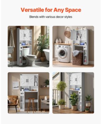 Over-the-Toilet Storage Cabinet, 66.14" Bathroom Space Saver with Double Doors, Adjustable Shelf & Open Shelf, White