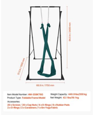 Yoga Swing Stand Frame with Hammock, 440.9 lb Capacity, Triangular Aerial Rig with EVA Foam, 4-Level Horizontal & 6-Level Vertical