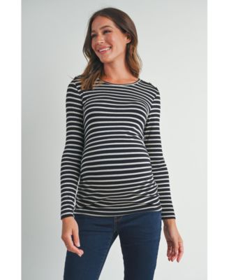 Women's Long Sleeve Side Ruched Striped Maternity Top