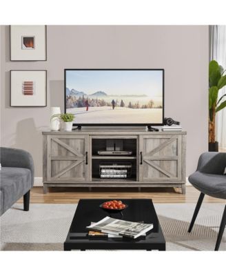 Farmhouse TV Stand – 3-Layer Storage Shelf – Rustic Entertainment Center for Living Room, Fits TVs with Stylish Open Shelving