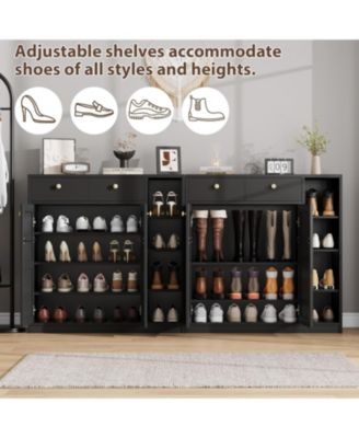 Shoe Storage Cabinet with Doors and Drawers, 42'' Tall Modern Shoe Cabinet with 3 Adjustable Shelves and Stable Base
