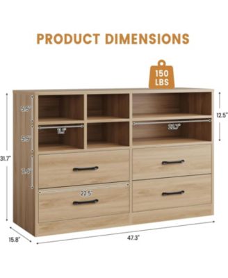 Dresser for Bedroom with 4 Drawer & 6 Storage Cubbies, Modern Chest of Drawers