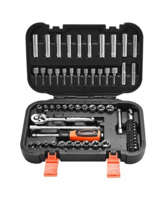 70-Piece 1/4" Drive Socket & Ratchet Set, SAE & Metric, Deep & Shallow, Bits, Accessories, Storage Case, CR-V Steel