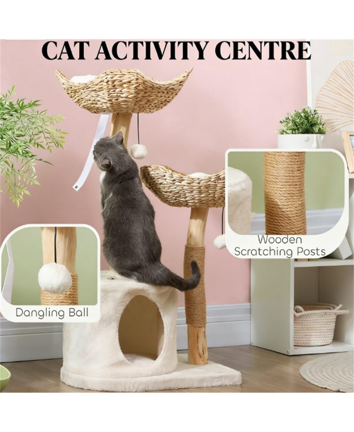 Aostirmotor 37.4 in. Cat Tree with Scratching Post in Cream White