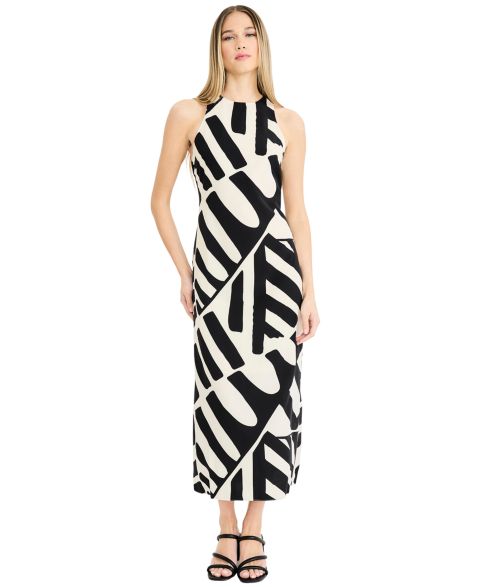 Женское платье Donna Morgan Printed Halter Neck Midi, цвет: Кремовый / Чёрный