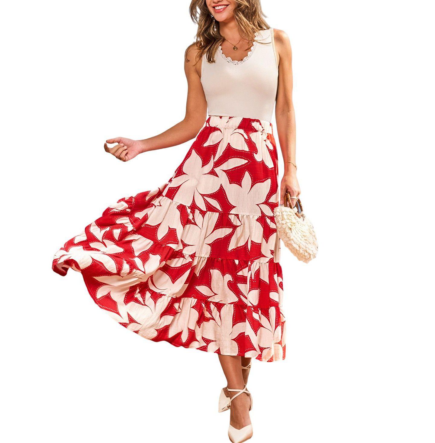 Женская юбка Cupshe Hibis-Kiss Me Floral Midi, цвет: Красный — фото 1