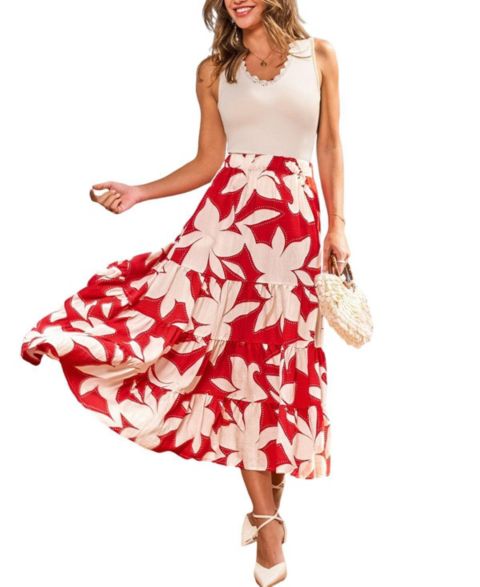 Женская юбка Cupshe Hibis-Kiss Me Floral Midi, цвет: Красный