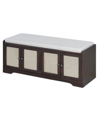 Rustic Wood Entryway Shoe Bench with Cushion and Adjustable Shelves