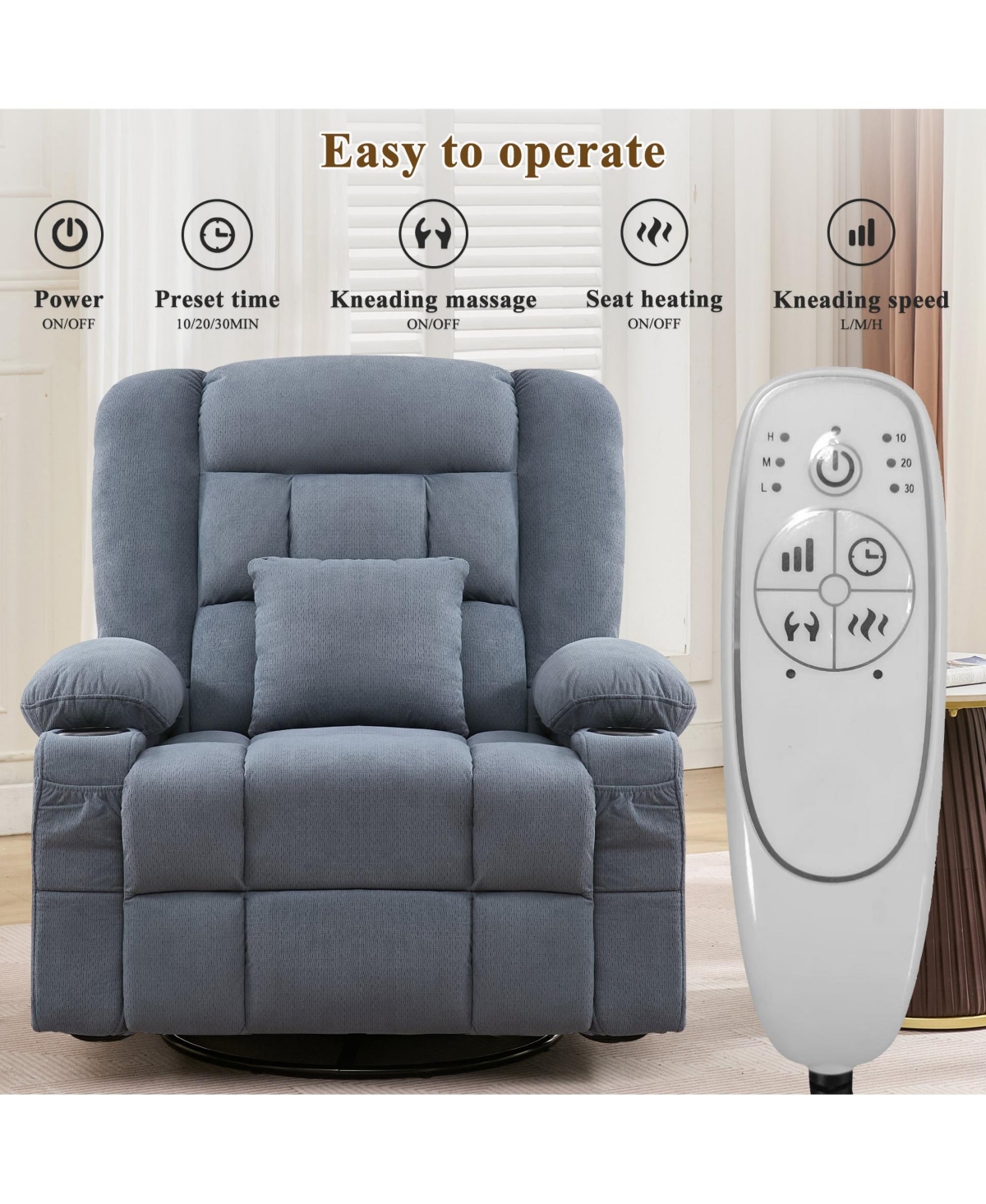 Boyel Living Massage Rocker Recliner Chair with 4-Point 3D Kneading and Heat for Elderly