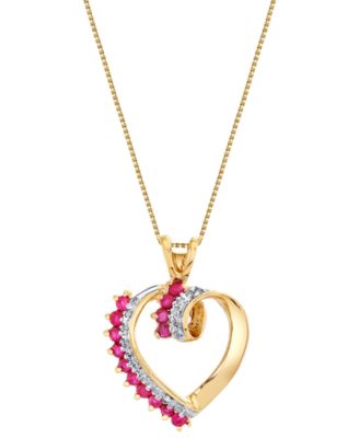 Ruby (3/4 ct. t.w.) & Diamond (1/8 ct. t.w.) Pendant Necklace in 14k Yellow Gold