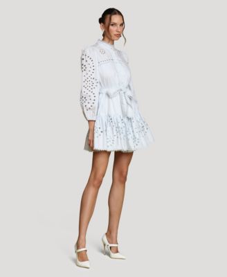 Women's Eyelet Cotton Lined Shirt Dress