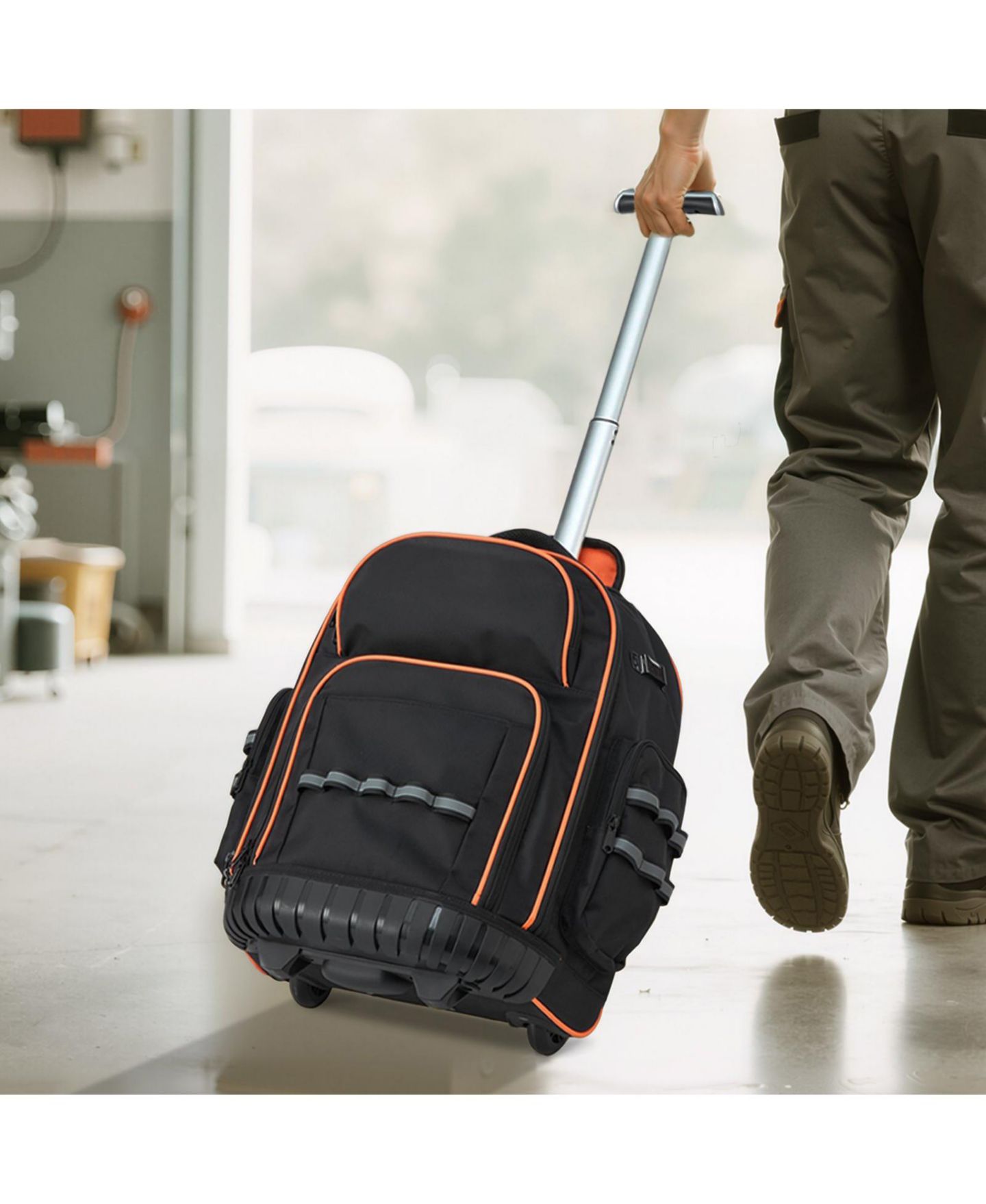Рюкзак Mecale Rolling Tool on Wheels, 110 lb Capacity, 45 Pockets, Heavy-Duty Tool Organizer, Telescoping Handle, Stable Base, цвет: Чёрный — фото 2