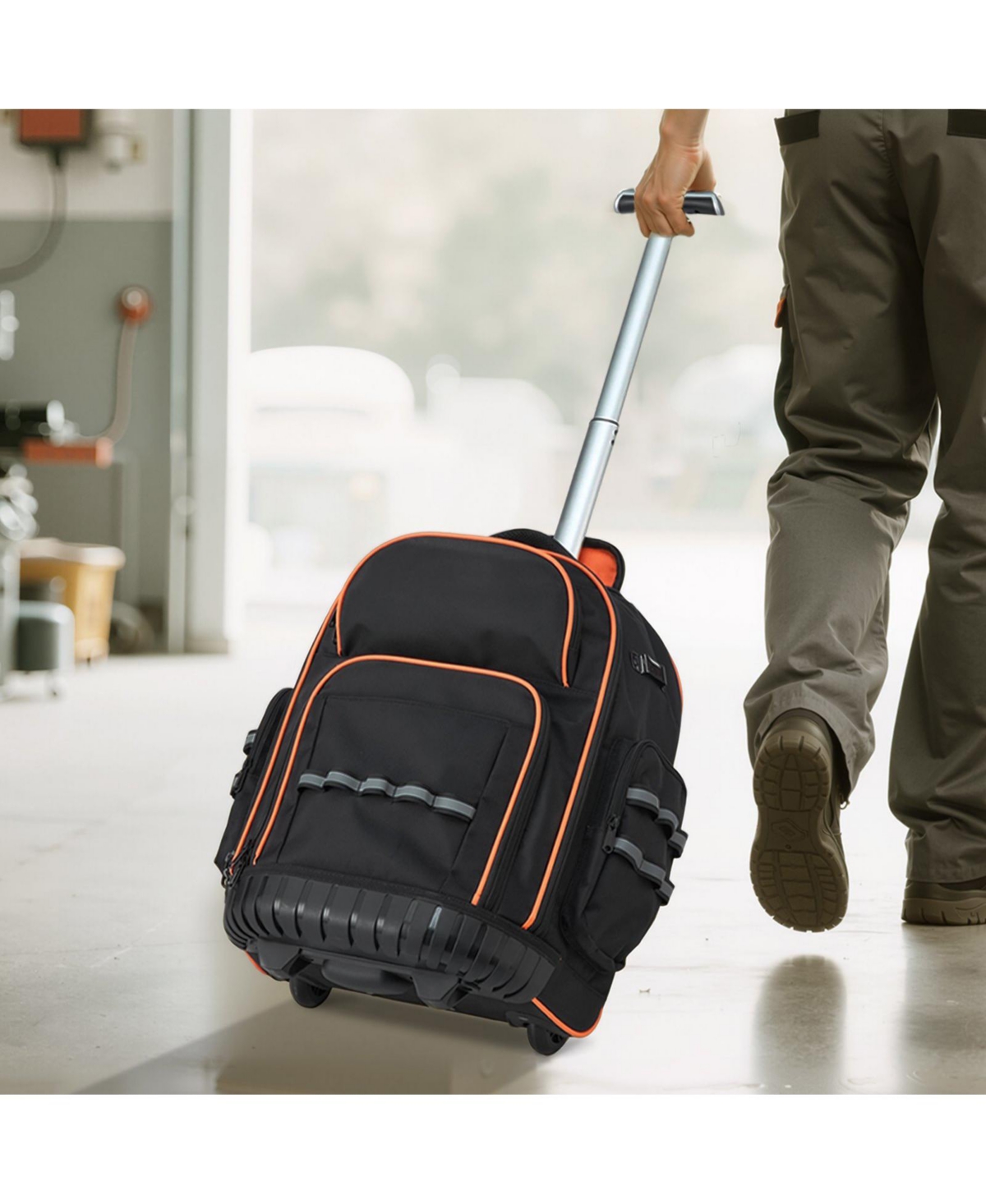 Mecale Rolling Tool Backpack on Wheels, 110 lb Capacity, 45 Pockets, Heavy-Duty Tool Organizer, Telescoping Handle, Stable Base