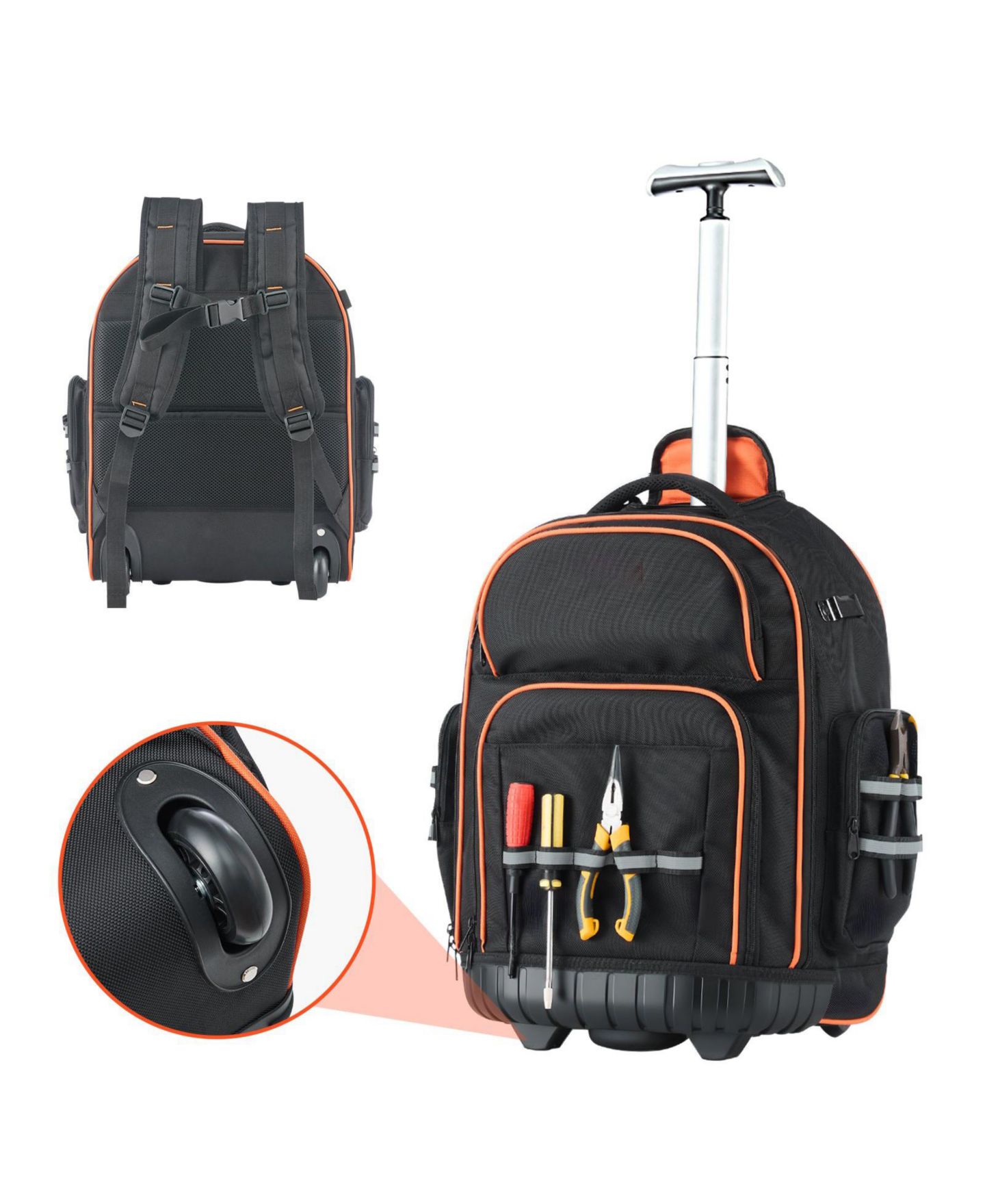 Рюкзак Mecale Rolling Tool on Wheels, 110 lb Capacity, 45 Pockets, Heavy-Duty Tool Organizer, Telescoping Handle, Stable Base, цвет: Чёрный — фото 1