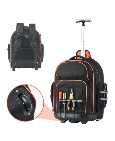 Рюкзак Mecale Rolling Tool on Wheels, 110 lb Capacity, 45 Pockets, Heavy-Duty Tool Organizer, Telescoping Handle, Stable Base, цвет: Чёрный