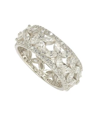 Suzy Levian Sterling Silver Cubic Zirconia Floral Eternity Band