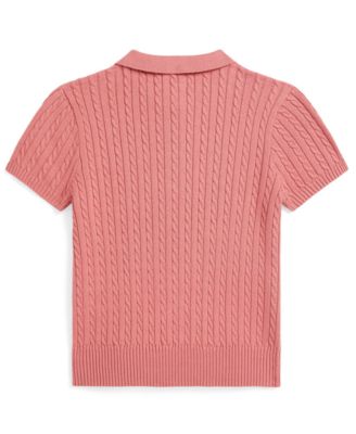 Girls' 7-16 Mini-Cable Polo Sweater
