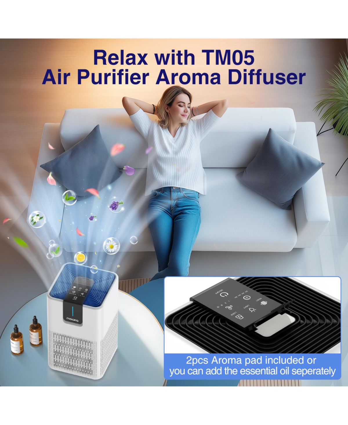Air Purifiers for Room to 1250 Ft²,for Pets Dust Smoke,with 15dB Quiet Sleep Mode for Bedroom ,White