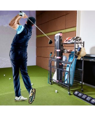 Rolling Sports Equipment Organizer Cart with Ball Rack, Baskets & Hooks, Steel Storage for Garage