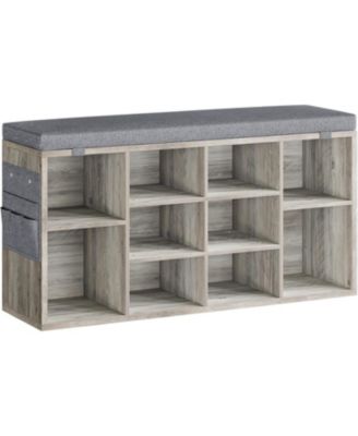 Entryway Shoe Bench with Storage & Cushioned Seat | Wooden Shoe Rack Organizer with Adjustable Shelves & Side Pockets for Hallway