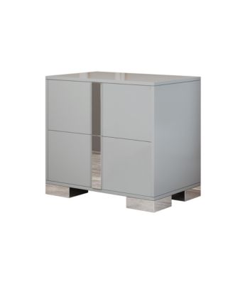 Elegant Nightstand Mirrored Bedside Table with Metal Foot and 2 Drawers for Bedroom, Living Room