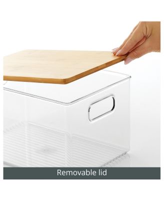 Plastic Kitchen Storage Box - Bamboo Lid, Handles, 4 Pack, Clear/Natural