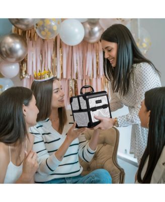 Makeup Train Case with Portable Cube Case Cosmetic Organizer Graystone