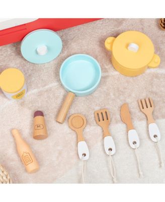 Wooden Kids Play Kitchen Toy Set with Washer, Oven, Realistic Sink & Storage