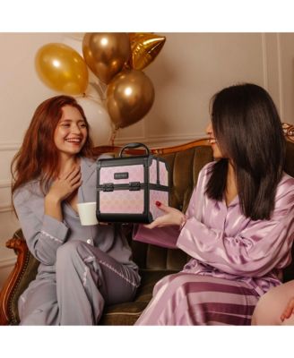 4in1 Portable Makeup Train Case with Cube Case Cosmetic Organizer Pink