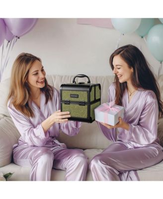 Makeup Train Case Trolley w/ Cube Case Cosmetic Organizer Rococo