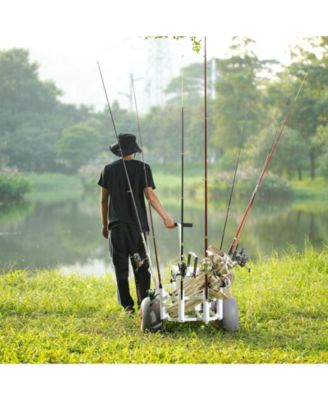 Beach Fishing Cart, 300 lbs Capacity, Aluminum Pier Wagon with Two 13" PU Balloon Tires and 8 Rod Holders