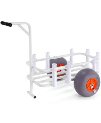 Beach Fishing Cart, 300 lbs Capacity, Aluminum Pier Wagon with Two 13" PU Balloon Tires and 8 Rod Holders