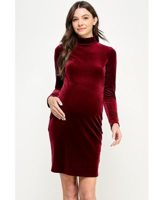 Maternity Velvet Long Sleeve Mock Neck Mini Dress
