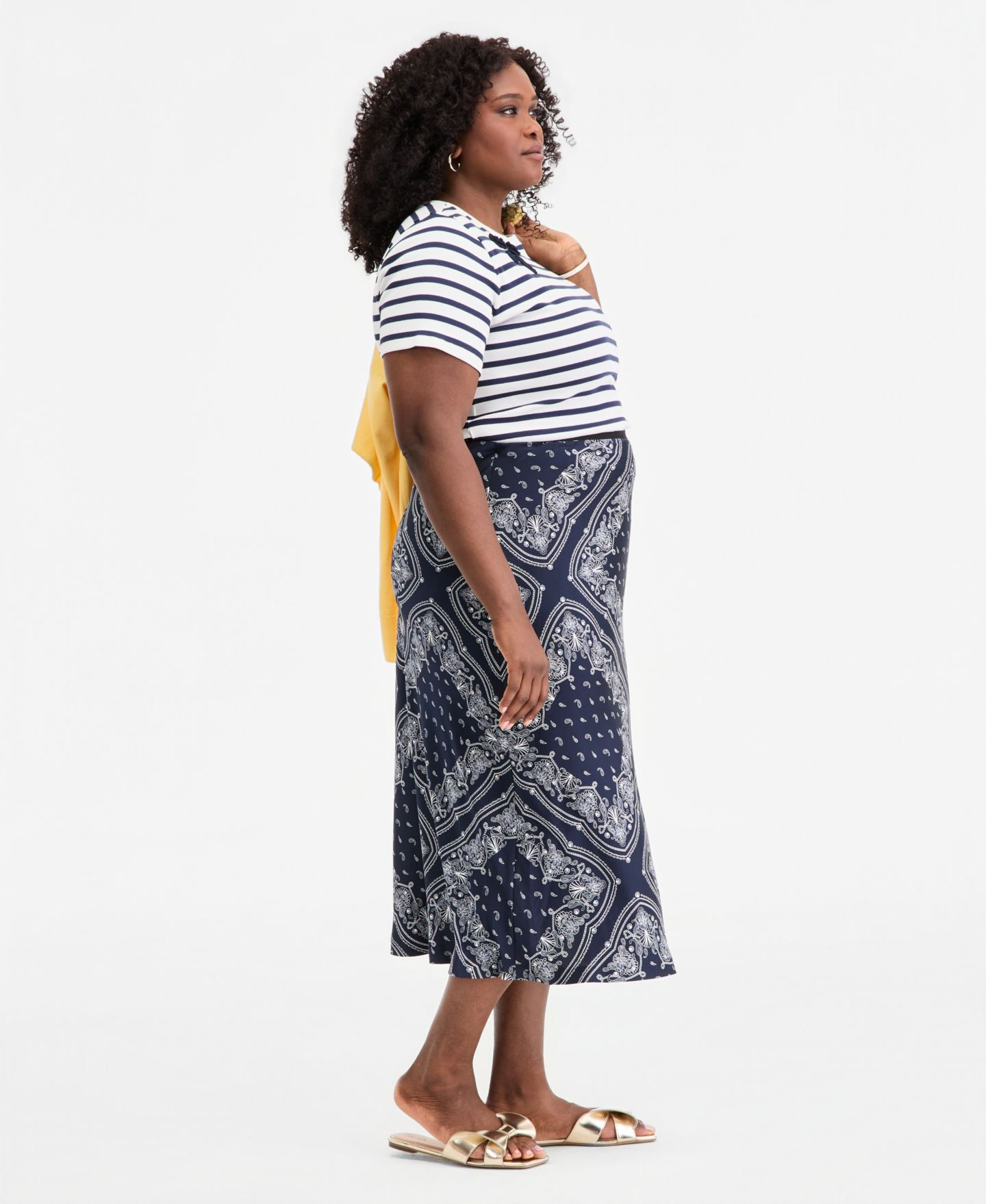 Женская юбка On 34th Plus Printed Midi Slip, цвет: Синий комбинированный — фото 4