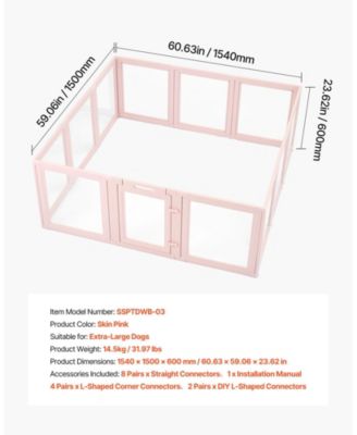 Dog Whelping Box, 60 x 59 x 23 in Clear Plastic Whelping Pen for X-Large Dogs, Waterproof w/ Windows & Door Lock, Easy-Clean Indoor Birth Kit